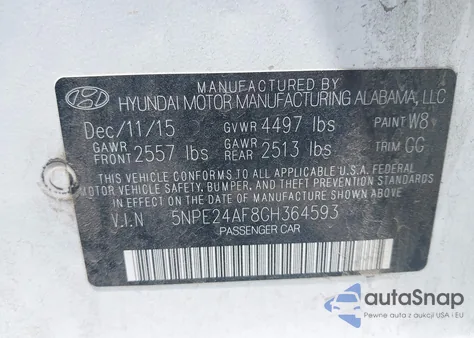 2016 Hyundai Sonata Se из США, поврежденный, VIN 5NPE24AF8GH364593